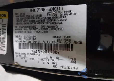 2014 Ford Fusion Se z USA, uszkodzony, nr VIN 3FA6P0HD4ER176852